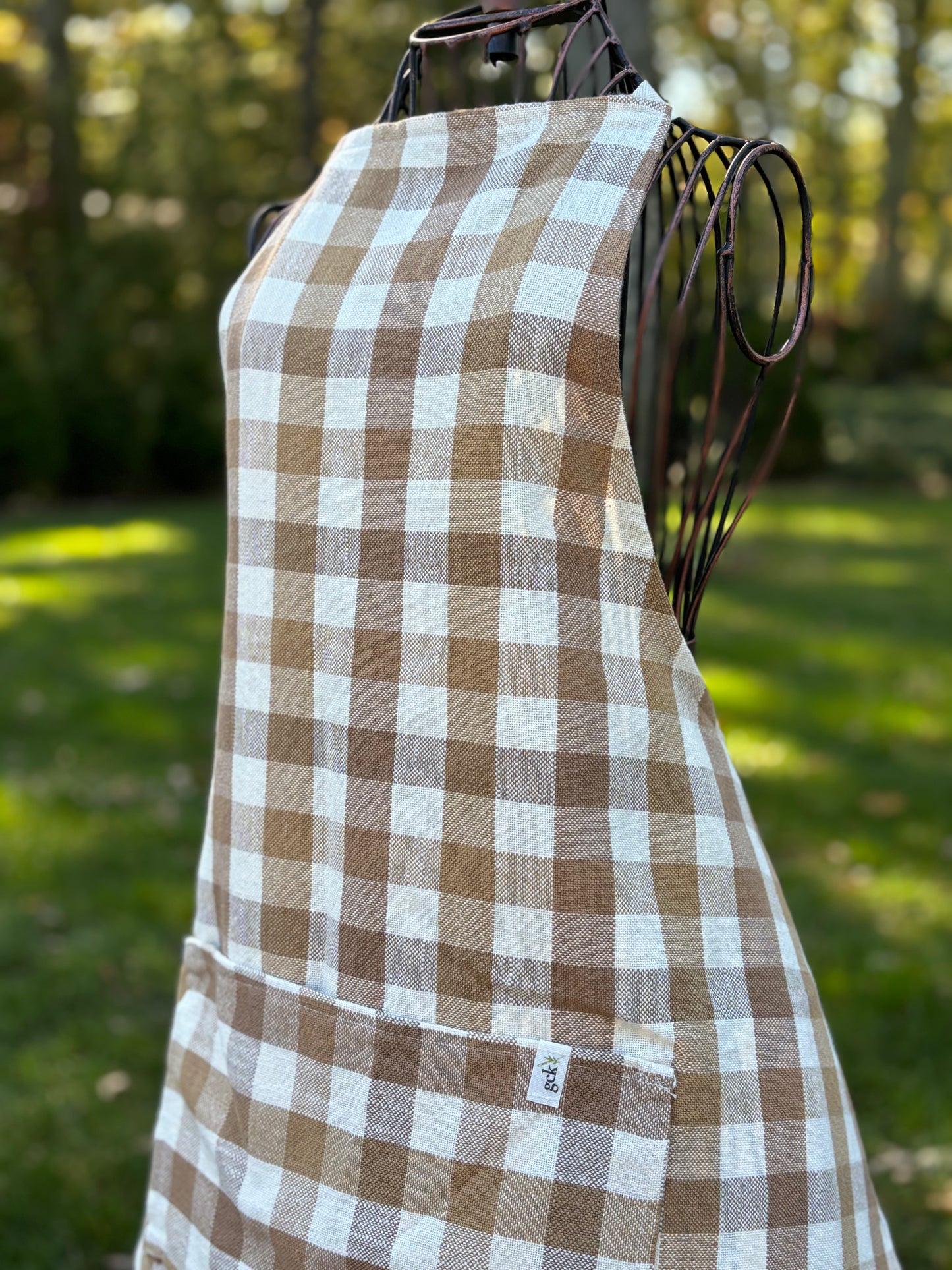 tan plaid apron
