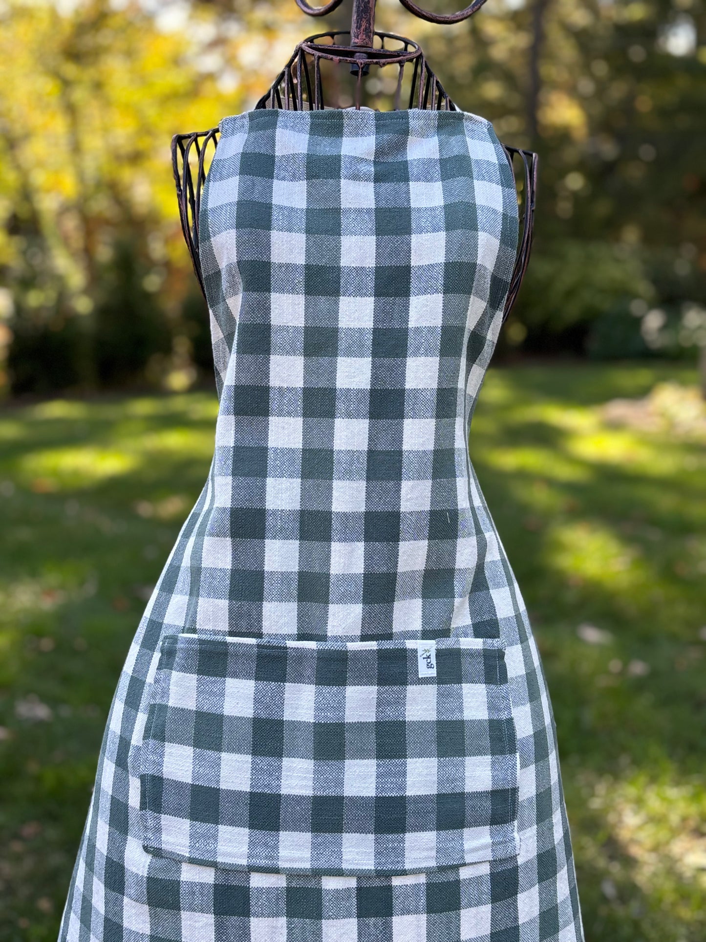 green plaid apron