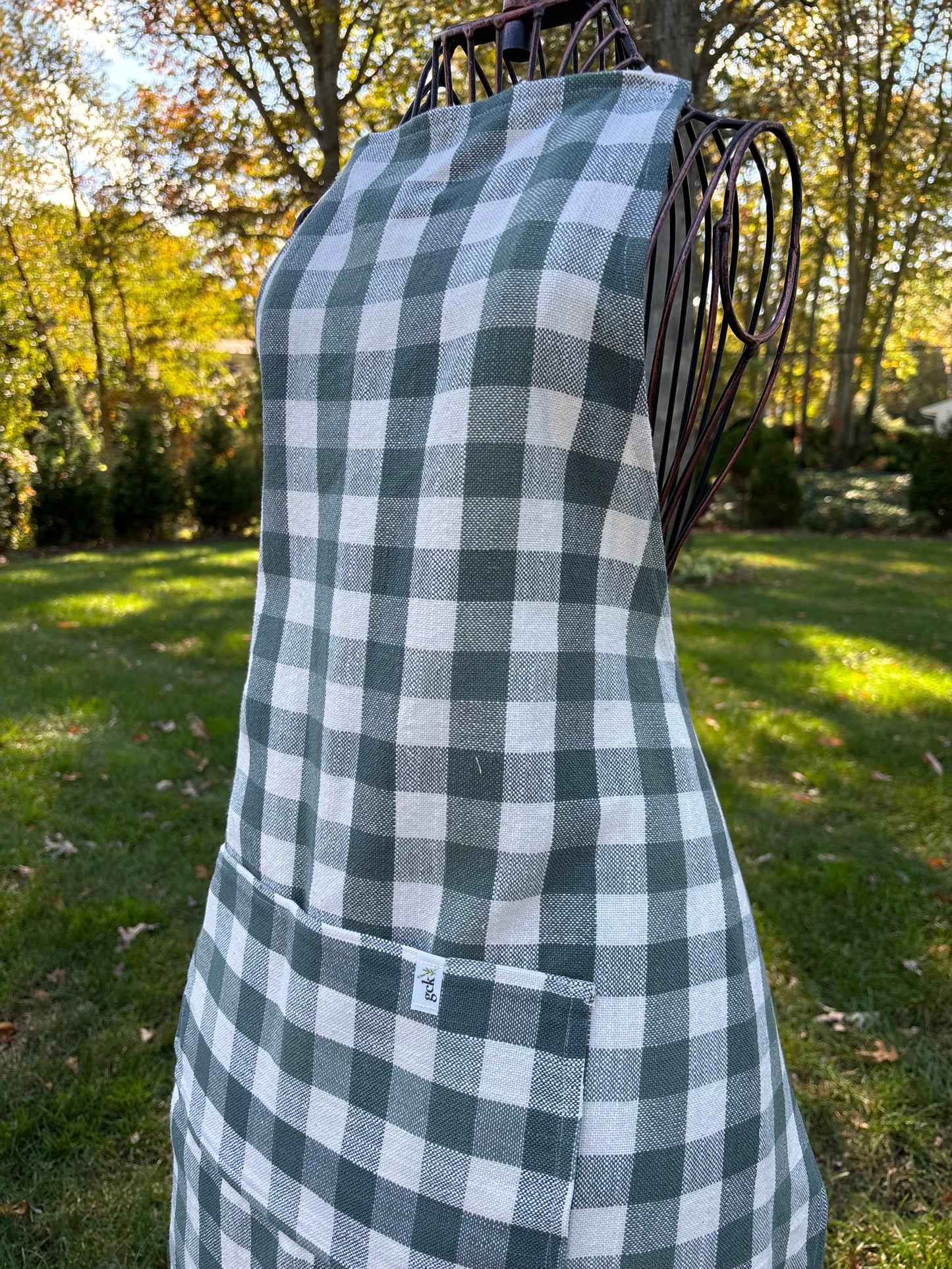 green plaid apron