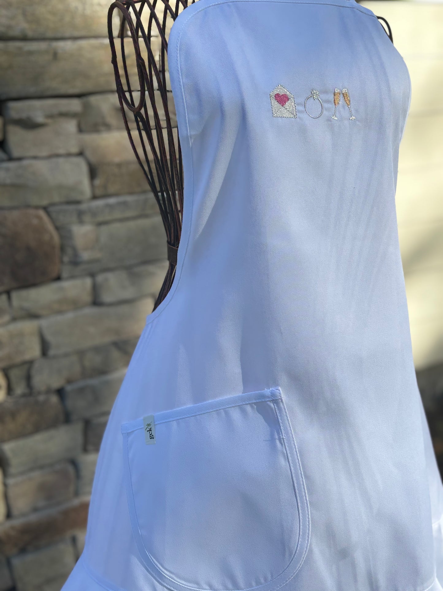 white ruffle wedding apron