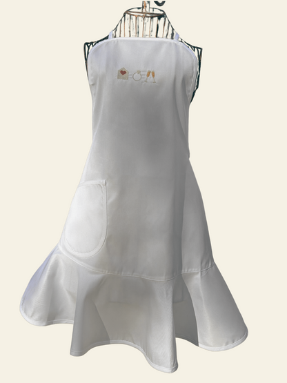 white ruffle wedding apron