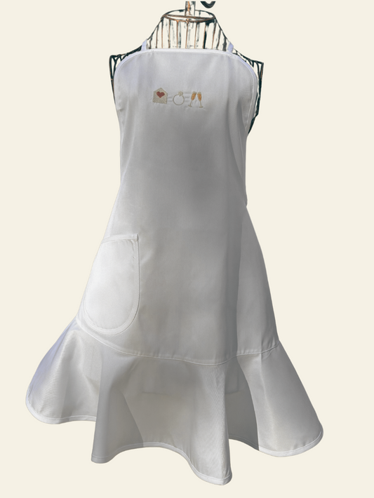 white ruffle wedding apron